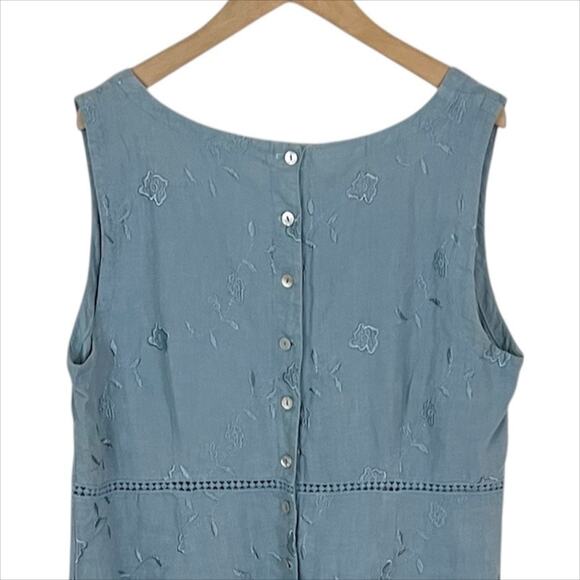 Vintage Johnny Was Light Blue Linen Sleeveless Embroidered Maxi Dress Large - Picture 7 of 10